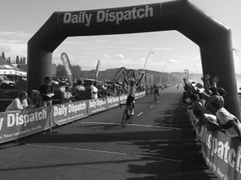 Former South African U23 road champion Clinton Barrow celebrates his third victory in the Daily Dispatch SPAR Cycle Tour, which took place in East London on Sunday. Photo: Supplied